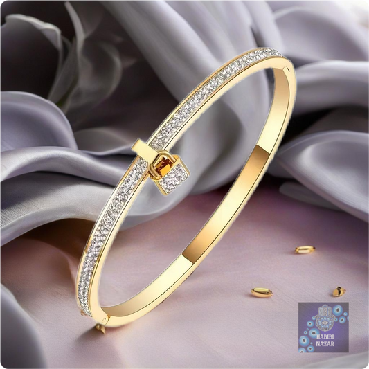 Luxury Crystal Stone Bangle with Lock Pendant Charm