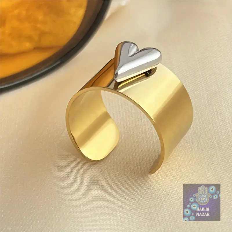 Gold Ring with Silver heart