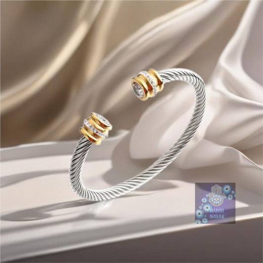 Stainless Steel Zircon Bangle Cuff Twisted Bracelet