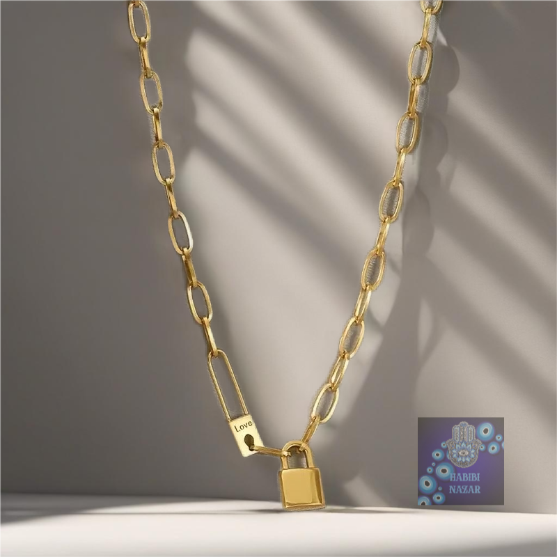 Thick Chain Stainless Steel Love Lock Pendant Necklace