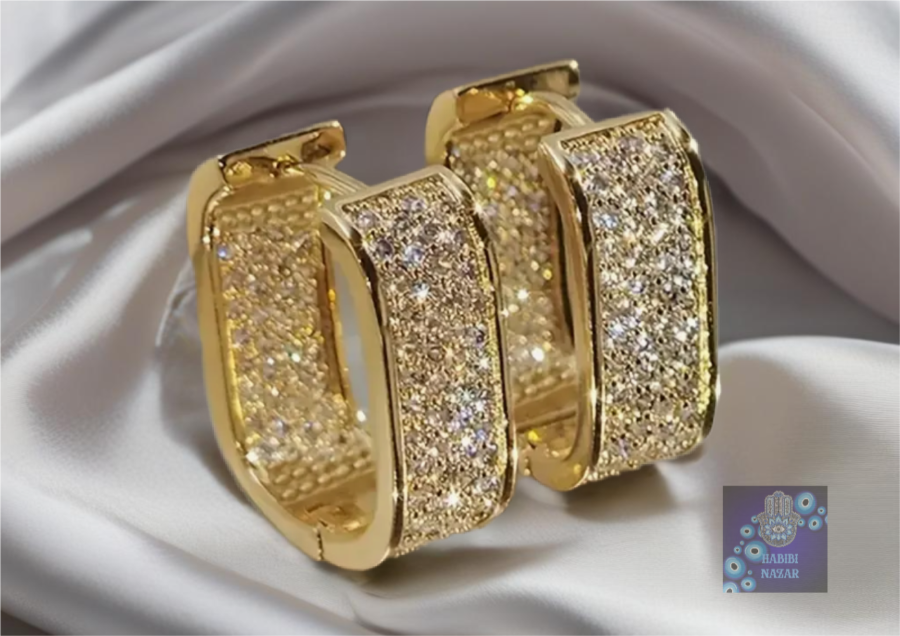 Hoop Earrings U shaped 18K Plated with Zircon