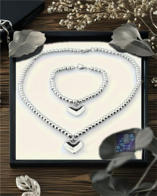 Stainless Steel Set of Heart Necklace and Bracelet